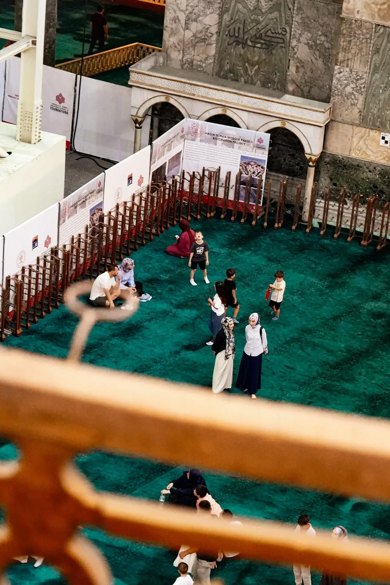 View from the upper gallery into the vast interior of Hagia Sophia